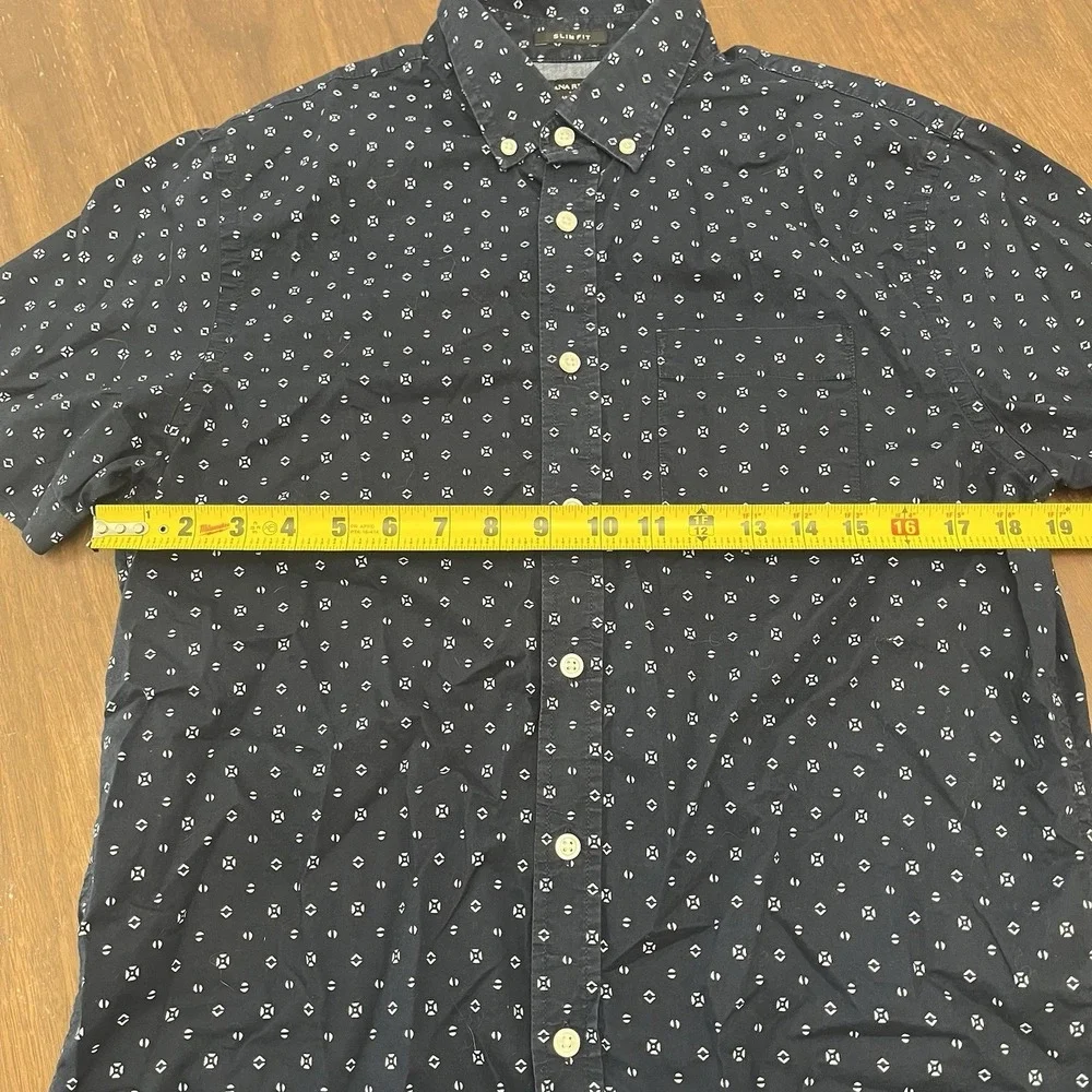 Banana Republic Shirt Mens sz M Navy Blue Slim Fit Short Sleeve Organic Cotton